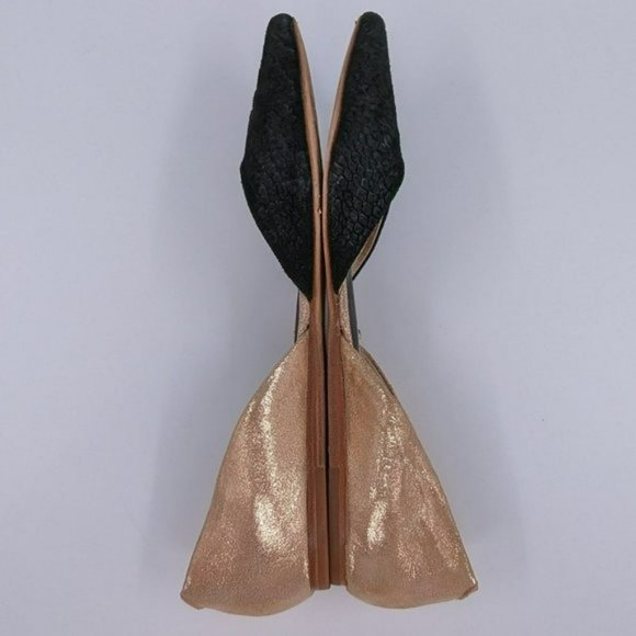 Matt Bernson dOrsay Flats 9.5 M Black Rose Gold Two Toned Snake Embossed Leather - Picture 9 of 14